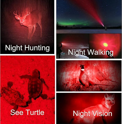 Red Light Flashlight, Zoomable Single Mode LED Flashlights for Hunting, Astronomy, Aviation, Night Observation