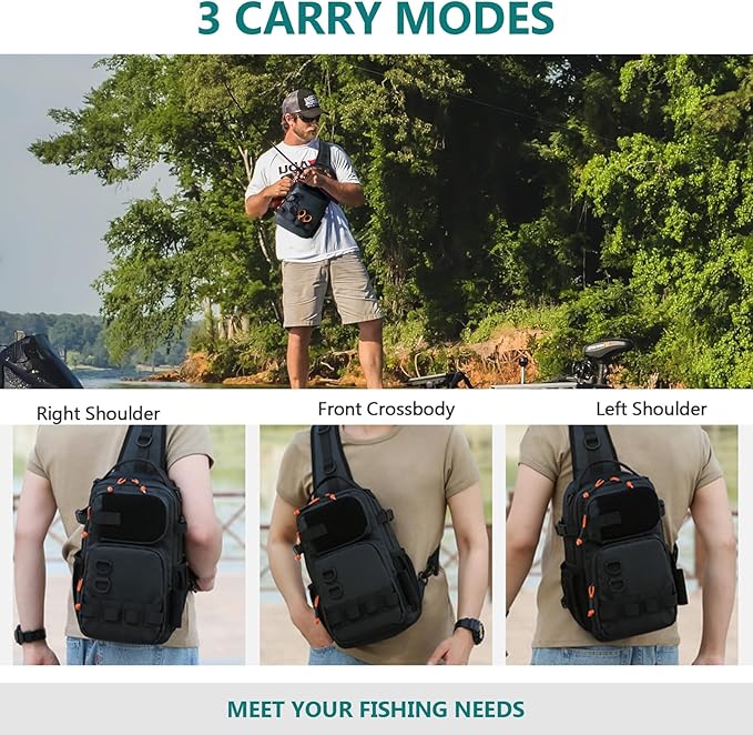 NEW VIEW Fishing Sling Bag, Waterproof Sling Pack with Rod Holder, Versatile Storage Fly Fishing Bags for Men, Small Shoulder Pack for Streams & Rivers