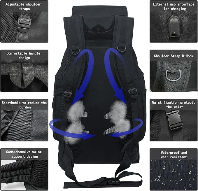 80L 100 Liters Camping Hiking Military Tactical Backpack,Water Resistant Large Travel Daypacks Outdoor MOLLE Rucksack