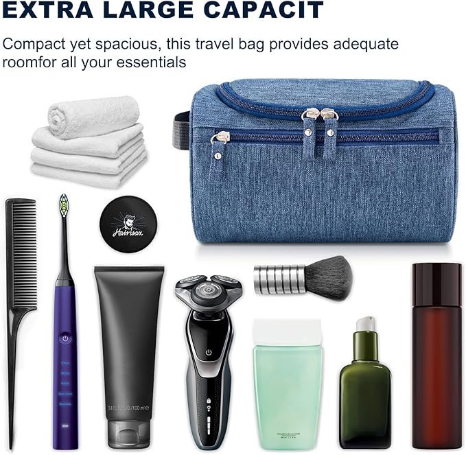Hanging Toiletry Bag for Women and Men Traveling Makeup Large Capacity Cosmetics Portable Dopp Kit Storage Organizer Bag with Hanging Hook for Toiletries Brushes (Frosted Navy)