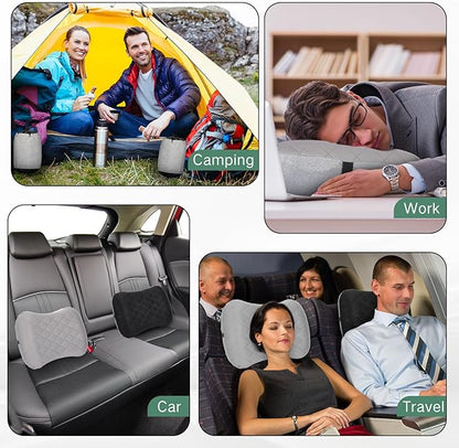 2 Pack Camping Pillow Inflatable Travel Pillow with Removable Cover Backpacking Pillow Blow up Pillow Neck Air Pillow Compressible for Lumbar Support, Travel, Hiking, Black and Grey