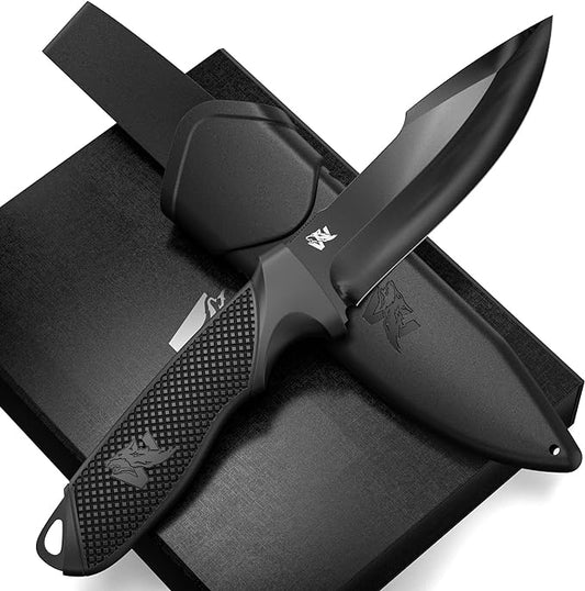 WOLF-I Full Tang Survival Knife with Sheath - Stylish Tactical Fixed Blade - Made of 440C Steel - For Bushcraft and Camping - Perfect EDC Outdoor Knife with TPE Handle