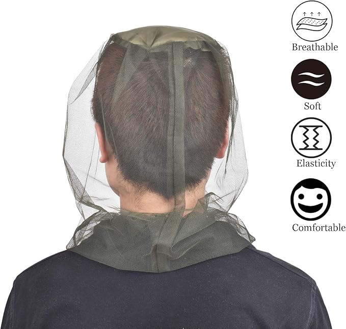JIABEIUS 6 Pcs Mosquito Netting, Premium Head Net Face Mesh with Extra Fine Holes, Mosquito Hat Mask Head Cover for Camping Hiking Fishing Protecting from Insect Bug Bee Mosquito Gnats