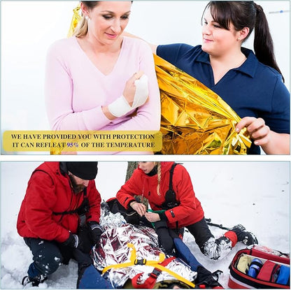 Macarrie 100 Pack Emergency Thermal Blankets Silver Foil Survival Blanket Space Blanket Survival Kit for Outdoors, Camping, Hiking, Homeless, Survival or First Aid (Gold,Silver)