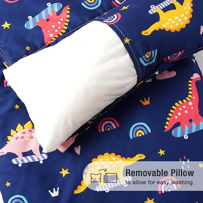 Bunnikins & Clover Toddler Nap Mat with Removable Pillow, Nap Mats for Preschool, Easy Clean Toddler Nap Pad for Kindergarten, Kids Sleeping Bag for Travel Camping