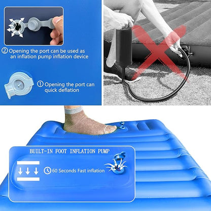 ONTYZZ Inflatable Sleeping Pad Ultralight Inflatable Sleeping Pad Camping Sleeping Pads with Pillow and Built-in Foot Pump for Hiking Traveling Camping, Blue