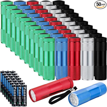 VIHOSE 50 Pcs Mini Flashlight Set, Assorted Colors, Battery Powered, Lightweight, Ideal for Camping, Reading, Emergencies