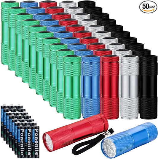 VIHOSE 50 Pcs Mini Flashlight Set, Assorted Colors, Battery Powered, Lightweight, Ideal for Camping, Reading, Emergencies