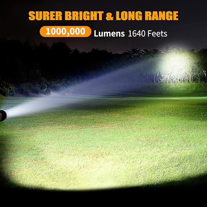 Rechargeable Spotlight, 1000000 Lumens Bright LED Spotlight Flashlight, Long Running Spot Light Searchlight, Outdoor Handheld Spotlights with Solar Panels for Hunting,Camping,Boat,6 Spotlight Modes