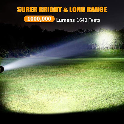 Rechargeable Spotlight, 1000000 Lumens Bright LED Spotlight Flashlight, Long Running Spot Light Searchlight, Outdoor Handheld Spotlights with Solar Panels for Hunting,Camping,Boat,6 Spotlight Modes