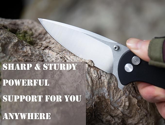 FD04 Folding Pocket Knife, D2 Steel Drop Blade G10 Handle and Button Lock EDC Pocket Cool Knife for Men and Women, Camping Hunting Hiking Fishing Knives Tools (Black Drop)