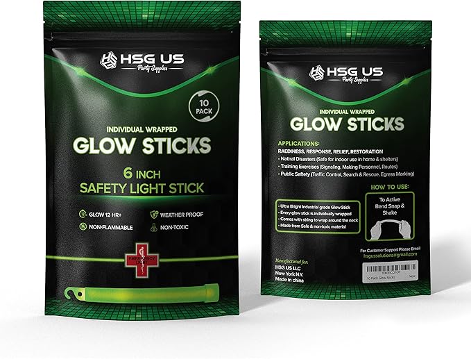 Emergency 10 Ultra Bright Green Glow Sticks - Individual Packed With Lanyard - For Camping Survival - Glow Lights for Blackouts, Hurricane and Storms- 6 Inch Chem Light Sticks with 12 Hour Duration
