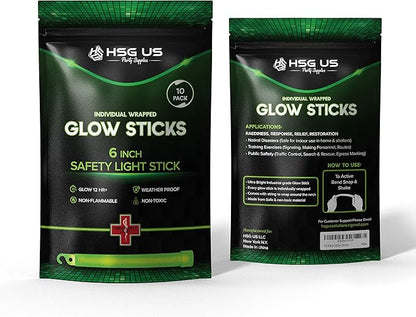 Emergency 10 Ultra Bright Green Glow Sticks - Individual Packed With Lanyard - For Camping Survival - Glow Lights for Blackouts, Hurricane and Storms- 6 Inch Chem Light Sticks with 12 Hour Duration