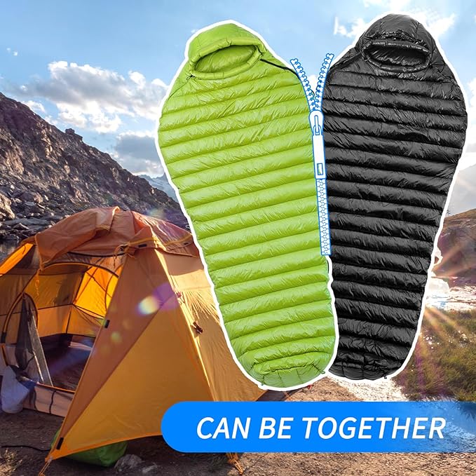 NewDoar Urltra-Light Camping Sleeping Bag 800FP White Goose Sown Spring Summer Outdoor Autumn Mummy Sleeping Bag for Hiking Tent
