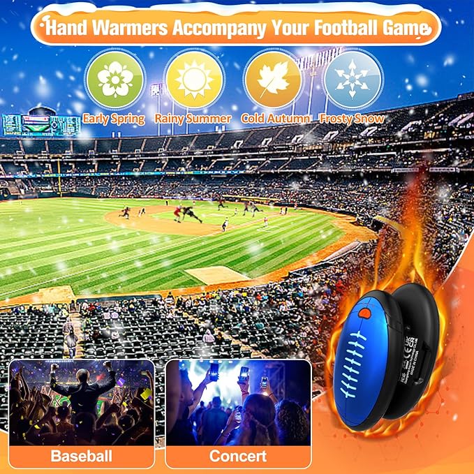 2-Pack Hand Warmers Rechargeable, Rugby-Shaped Portable Electric Hand Warmers Reusable, Dual-Side Heating, Hand Warmers Pocket Heater for Hunting/Golf/Skiing/Camping, for Men Women Kids