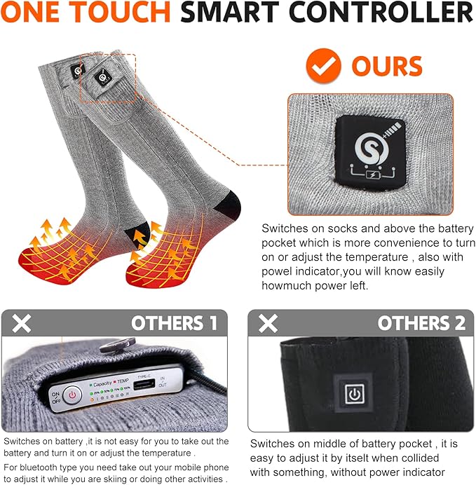 Upgraded Rechargeable Electric Heated Socks,7.4V 2200mAh Battery Powered Cold Weather Heat Socks for Men Women,Outdoor Riding Camping Hiking Motorcycle Skiing Warm Winter Socks