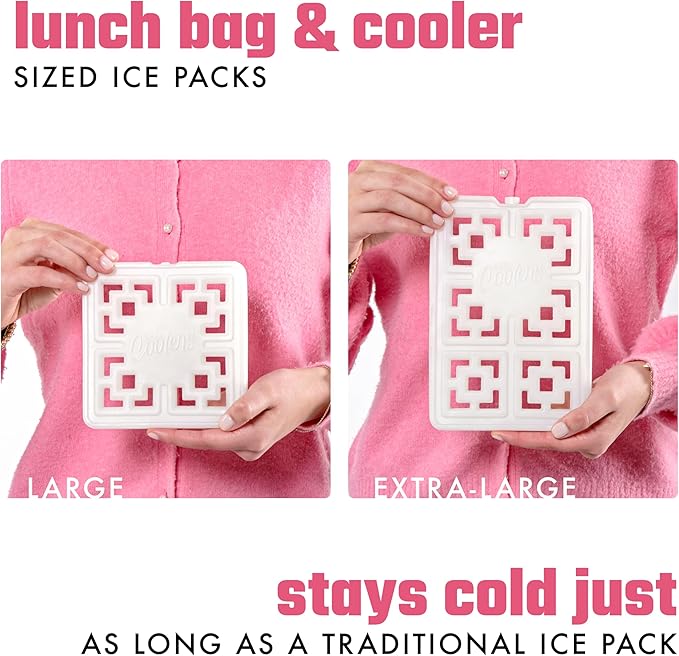 Cool Coolers Fashion Ice by Fit & Fresh, 6 Pack Large Slim Ice Packs, Unique Ice Pack Design for Womens Lunch Bag, Space Saving Reusable Ice Packs for Lunch Boxes, Cooler Ice Packs, Pearl White, 6PK