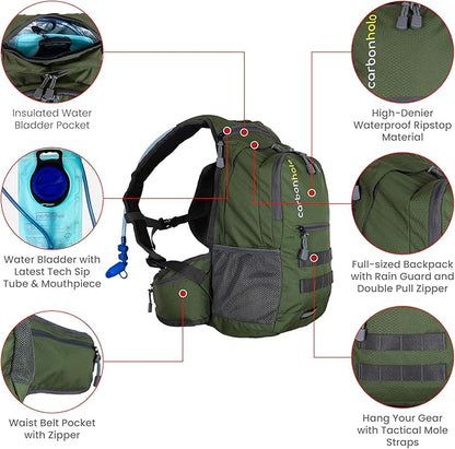 Hydration Backpack Daypack | Hiking Biking | Water Bladder Included | Insulated Pocket | Lightweight | Adjustable