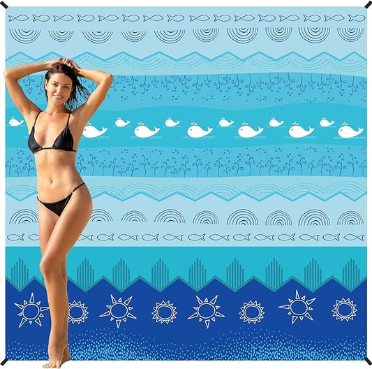 BYDOLL Beach Blanket Waterproof Sandproof 78''×81'' 1-7 Adults Oversized Lightweight Large Picnic Mat Waterproof Sandproof Blanket for Beach