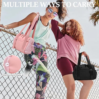 Mini Gym Bag for Women & Girls with Wet Compartment Small Gym Tote Bag Waterproof Travel Duffle Bag Cute Workout Sports Bag, Black