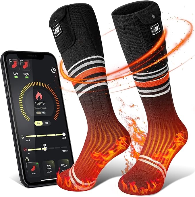 Heated Socks for Women Men Rechargeable Washable, Battery Electric Heated Socks Foot Warmers with APP Control for Skiing Hunting Riding Camping Fishing Hiking Outdoor Work
