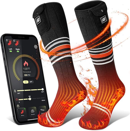 Heated Socks for Women Men Rechargeable Washable, Battery Electric Heated Socks Foot Warmers with APP Control for Skiing Hunting Riding Camping Fishing Hiking Outdoor Work