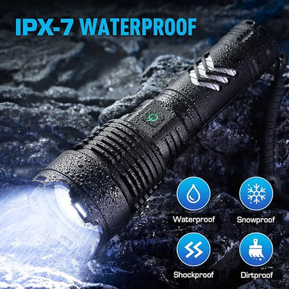 Sinvimes Rechargeable Flashlights High Lumens, 990000LM XHP160.8 Powerful Tactical Flashlight with Zoomable & 6 Modes & IPX7 Waterproof, Super Bright Flashlight for Camping, Hiking, Emergencies