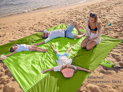 WEKAPO Beach Blanket Sandproof, Extra Large Beach Mat, Big & Compact Sand Free Mat Quick Drying, Lightweight & Durable with 6 Stakes & 4 Corner Pockets