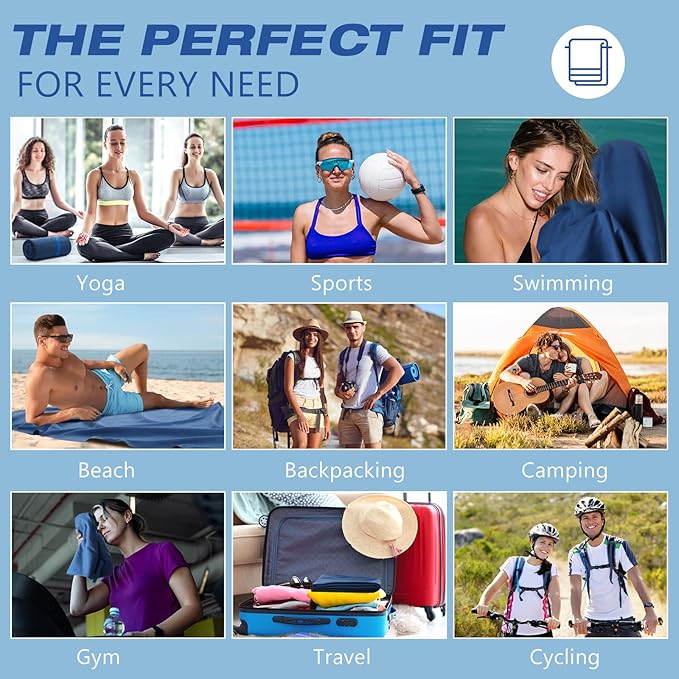 2 Pack Microfiber Beach Towel Large Travel Towel 60 x 30 Inch Quick Dry Swimming Towel Absorbent Ultra Compact Lightweight Camping Towel for Gym, Hiking, Pool, Yoga