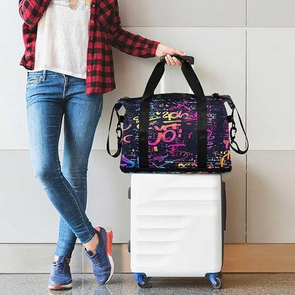 Doodle Seamless Travel Duffel Bag Waterproof Gym Sport Tote Bag Carry On Weekender Bag with Compartment