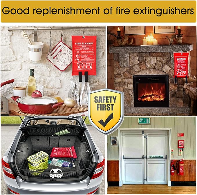 KITOSUN Fire Blanket for Kitchen Home Emergency - Fiberglass Blankets Fire Survival Suspension Flames Retardant Extinguisher Great for Stove Car Garage Office Camping Caravan BBQ Safety (4-Pack)