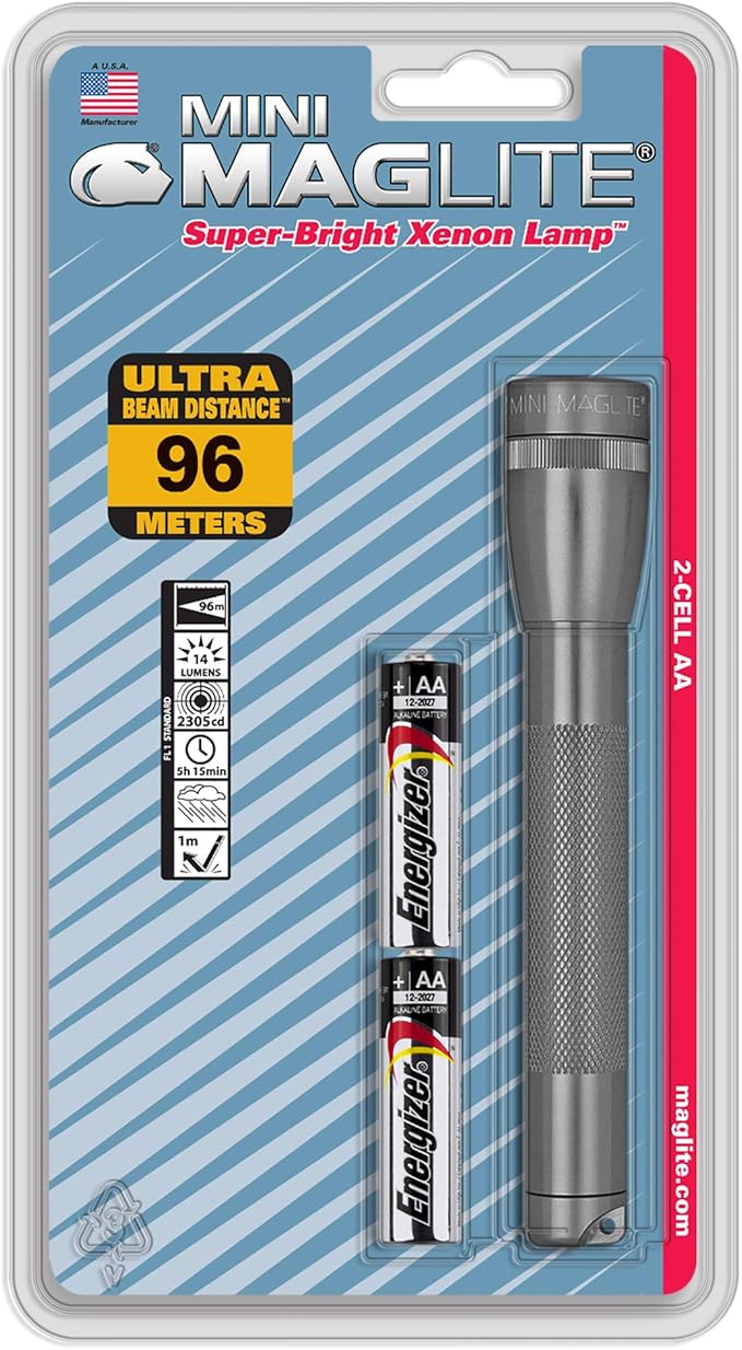 Maglite Mini Incandescent 2-Cell AA Flashlight, Gray