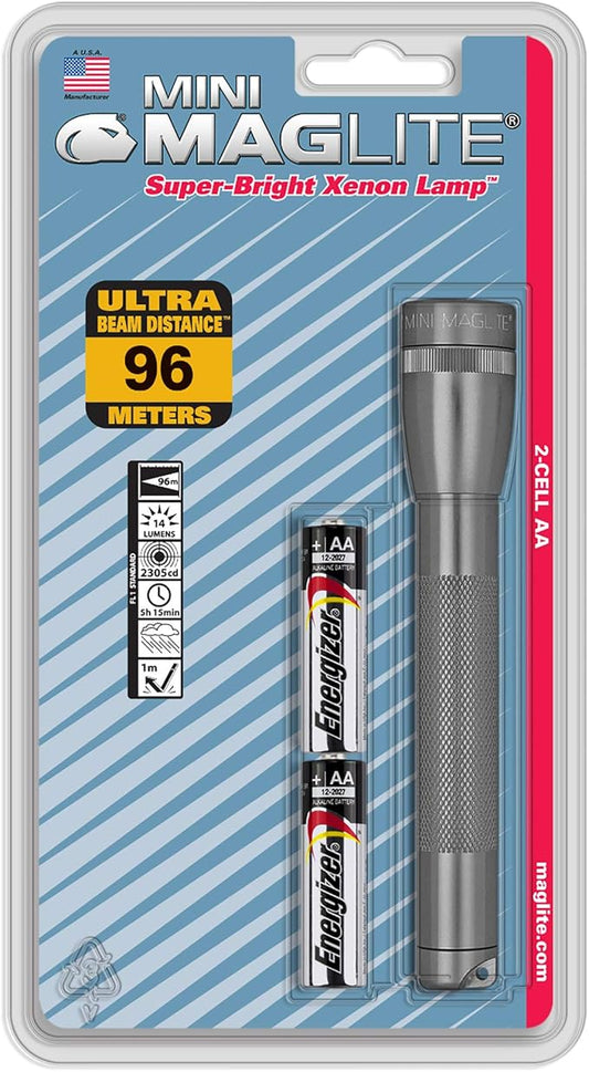 Maglite Mini Incandescent 2-Cell AA Flashlight, Gray
