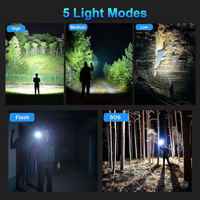 Rechargeable Flashlights 990,000 High Lumens - 2 Pack, Super Bright 12 Hours Long Life LED Flashlight with 5 Modes, High Powered Flash Light for Home, Outdoor