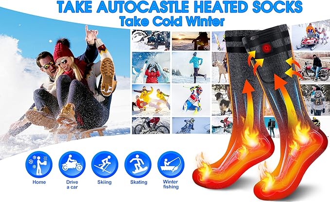 7.4V Heated Socks,Rechargeable Electric Heated Socks Camping Foot Warmer Winter Warm Socks for Men Women-Battery Heat Thick Cotton Thermal Hot Heat Sock for Outdoor Cycling Skiing Hiking,3Heat