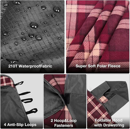 DUKUSEEK Stadium Blanket Waterproof Windproof, Outdoor Hooded Blankets for Camping, Sporting Events, Picnic and Car - Insulated Foldable Blanket and Throws, 79"x 59"