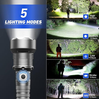 Rechargeable LED Flashlights High Lumens, 990,000 Lumen Brightest Flashlight with 5 Modes and Waterproof, Long Lasting Powerful Handheld Bright Flashlight for Emergencies Camping