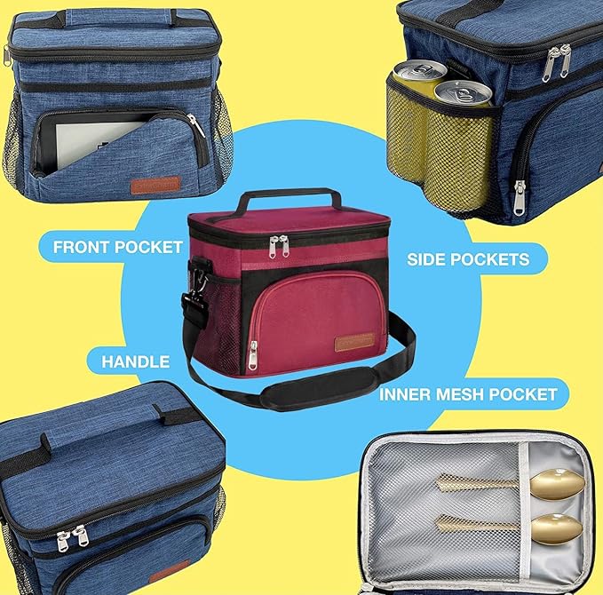 ExtraCharm Insulated Lunch Bag for Women/Men - Reusable Lunch Box for Office Picnic Hiking Beach - Leakproof Cooler Tote Bag Organizer with Adjustable Shoulder Strap for Adults