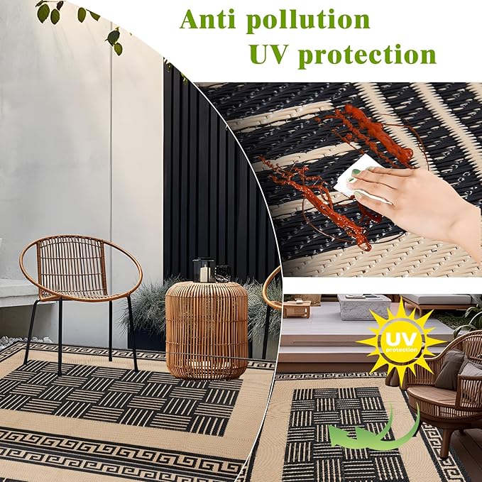 Outdoor Rug 9x12 ft Waterproof, Reversible Outdoor Plastic Straw Rug for Patios Clearance, Outdoor Area Rug Carpet RV Mat for Camping Backyard Deck Porch