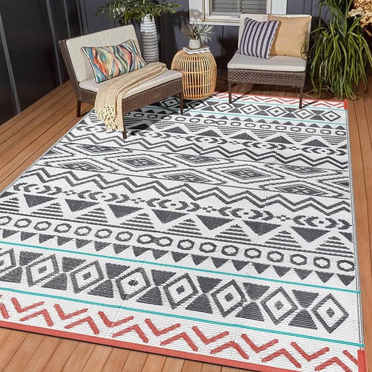 Outdoor Rugs Patio Camping Waterproof - 6x9 Plastic Straw Patio Rug Portable for Campers, Outside RVs Mat, Outdoor Area Carpet for Patios Clearance, Backyard Porch, Balcony, Picnic