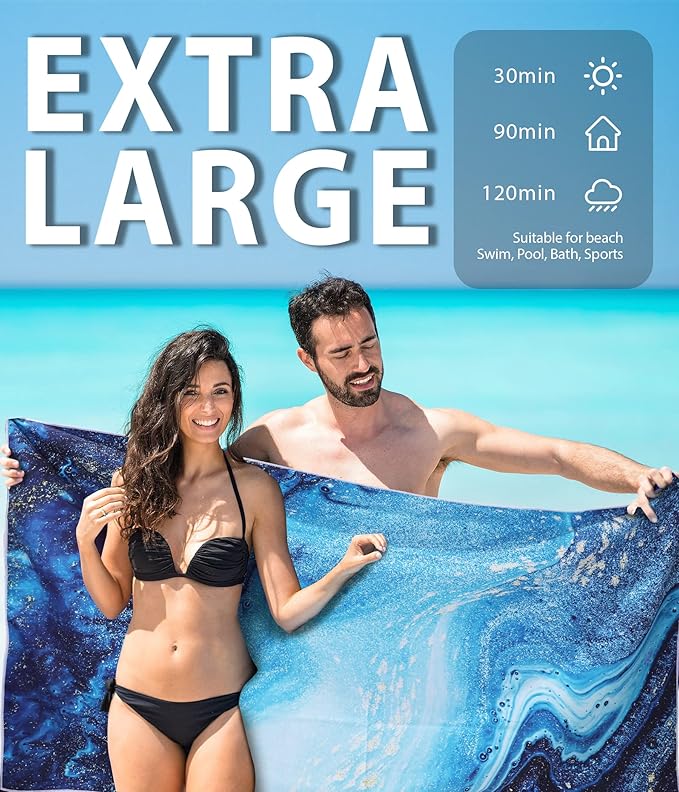 Microfiber Quick Dry Beach Towel – Lightweight Sand Free Oversized Large Towel Accessories Travel Must Have Swim Pool Yoga Camping Gear Summer Cruise Ship Compact Sandproof Item Gift Starry Sky