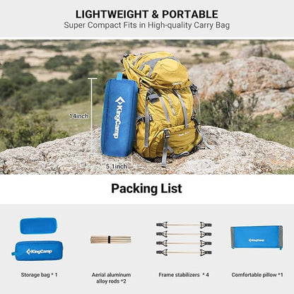 KingCamp Camping Cot, Folding Portable Heavy Duty Ultralight Cots for Adults Camping Tent Hiking Backpacking Mountaineering Travel Indoor Outdoor Indoor Base Camp with Pillow, Support 265 Lbs