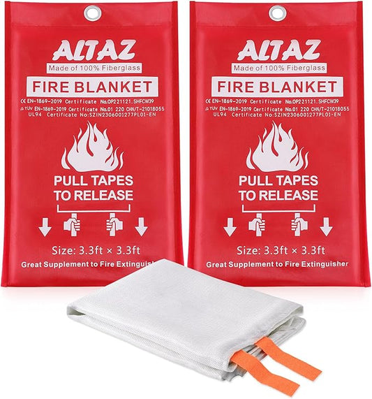 Emergency Fire Blanket for Home Kitchen - 39.4"x39.4" Flame Suppression Fiberglass Fire Blankets for Camping, Grill, Car, Office, Warehouse, Fireplace, Survival, Safety Altaz (2 Pack)