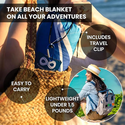 Everlasting Comfort Beach Blanket Waterproof Sandproof - Large Oversized Beach Mat for 10 People w/Stakes, Storage Bag - Beach Accessories for Family, Picnic, Concert, Travel