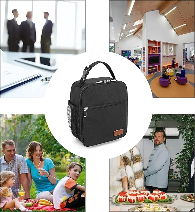Femuar Lunch Box for Men Women Adults Small Lunch Bag for Office Work Picnic - Reusable Portable Lunchbox, Black