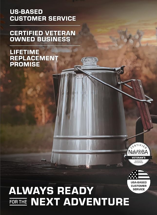 COLETTI Scoutmaster Camp Coffee Pot — Cowboy Coffee Pot, Coffee Percolator Camping – Huge Stainless Steel Coffee Pot – The Ultimate Camping Percolator, NO Aluminum or Plastic [24 Cup]