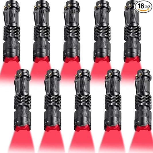 Honoson 16 Pieces Red Flashlight LED Single Mode Light One Mode LED Torch Scalable Red Light Flashlight for Astronomy Aviation Night Observation