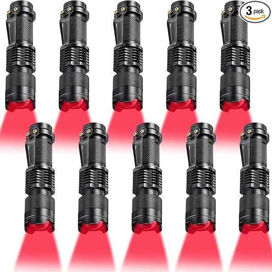 Honoson 3 Pieces Red Flashlight LED Single Mode Light One Mode LED Torch Scalable Red Light Flashlight for Astronomy Aviation Night Observation