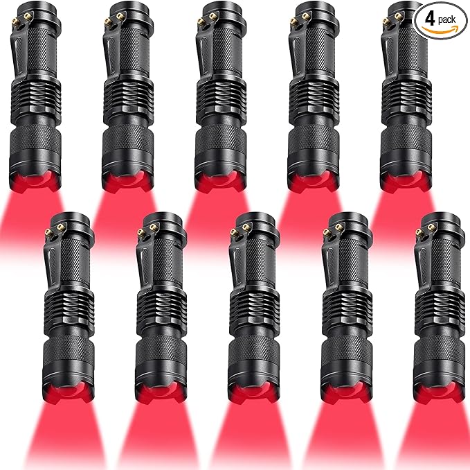 Honoson 4 Pieces Red Flashlight LED Single Mode Light One Mode LED Torch Scalable Red Light Flashlight for Astronomy Aviation Night Observation