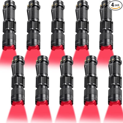 Honoson 4 Pieces Red Flashlight LED Single Mode Light One Mode LED Torch Scalable Red Light Flashlight for Astronomy Aviation Night Observation